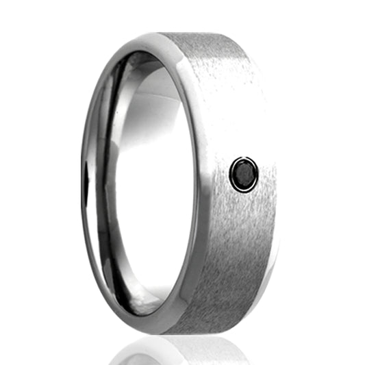 Cobalt Comfort Fit Ring with Black Diamond