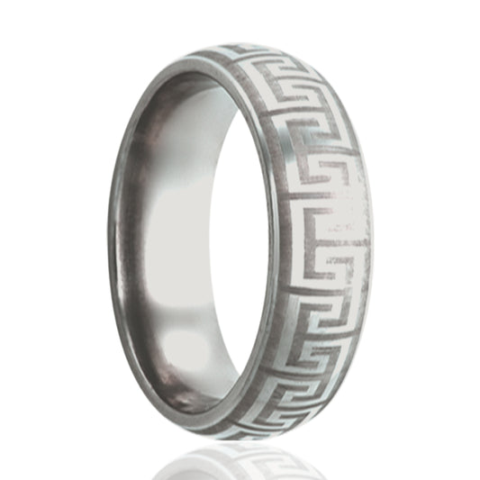 Cobalt Comfort Fit Polished Greek Key Ring