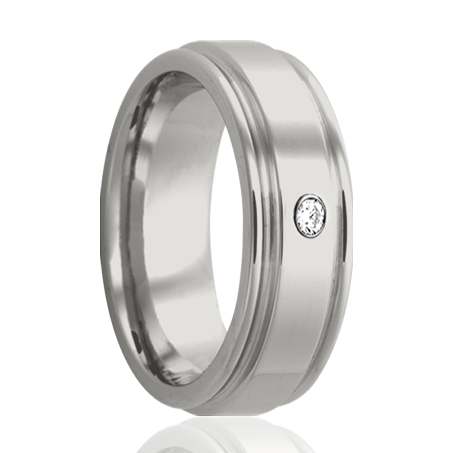 Cobalt Diamond Ring - Grooved Edge, Polished Finish