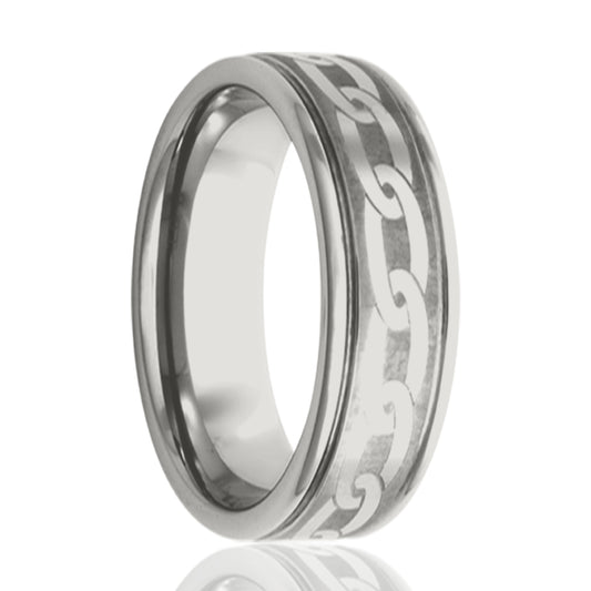 Cobalt Comfort Fit Polished Chain Engraved Ring