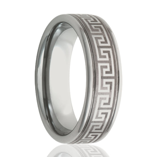Cobalt Comfort Fit Ring with Greek Key Engraving