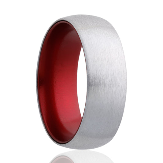 Cobalt Dome Ring with Satin Finish and Red Anodized Sleeve