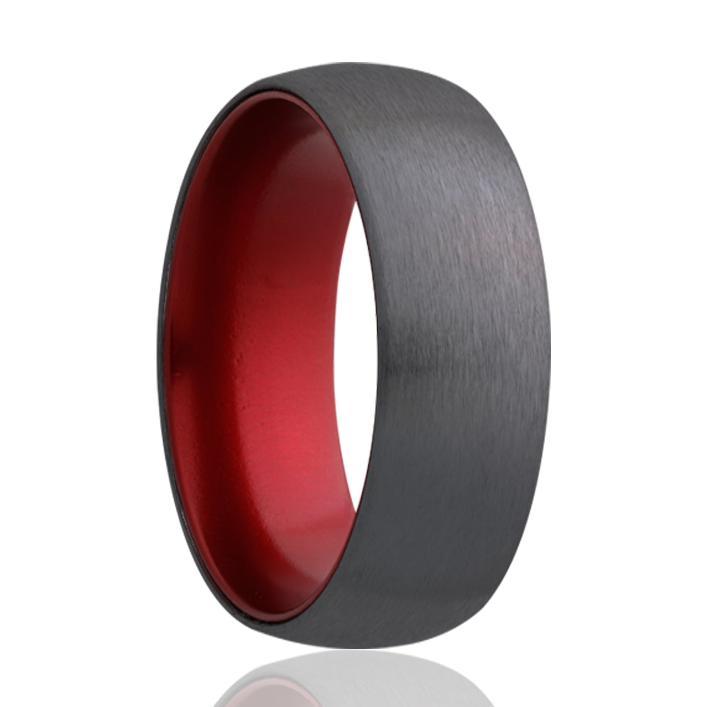 Zirconium Dome Ring with Satin Finish and Red Anodized Sleeve