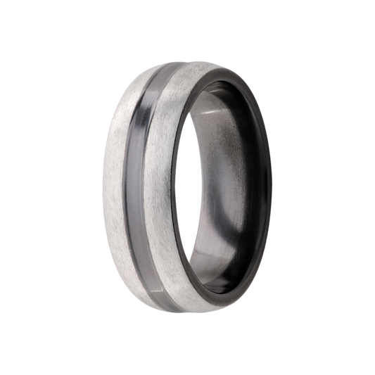 Zirconium Dome Ring with Satin Finish and Polished Center Stripe