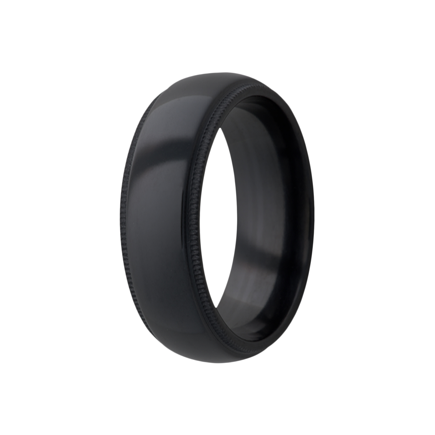 Zirconium Dome Step Edge Polished Millgrain Ring