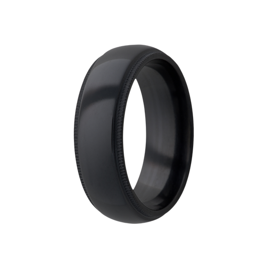 Zirconium Dome Step Edge Polished Millgrain Ring