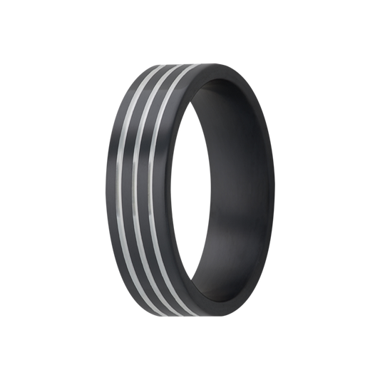 Zirconium Ring with Silver Grooves, Polished Finish