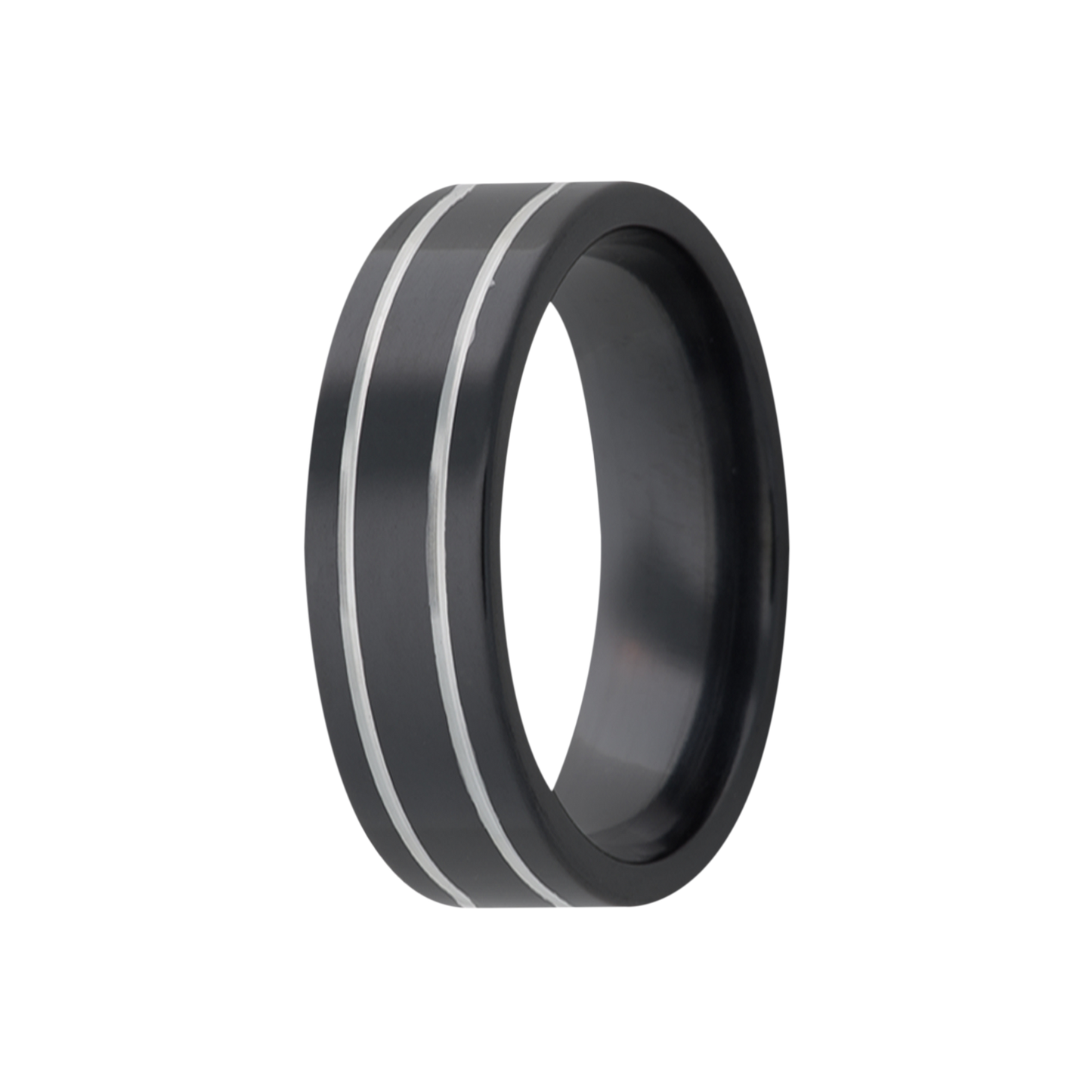 Zirconium Comfort Fit Polished Ring with Silver Grooves