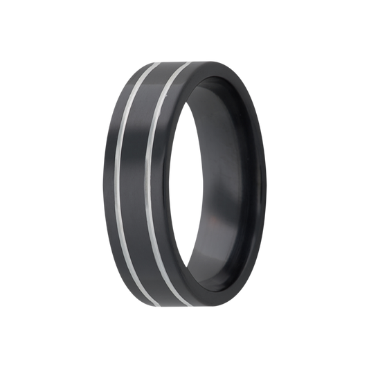 Zirconium Comfort Fit Polished Ring with Silver Grooves