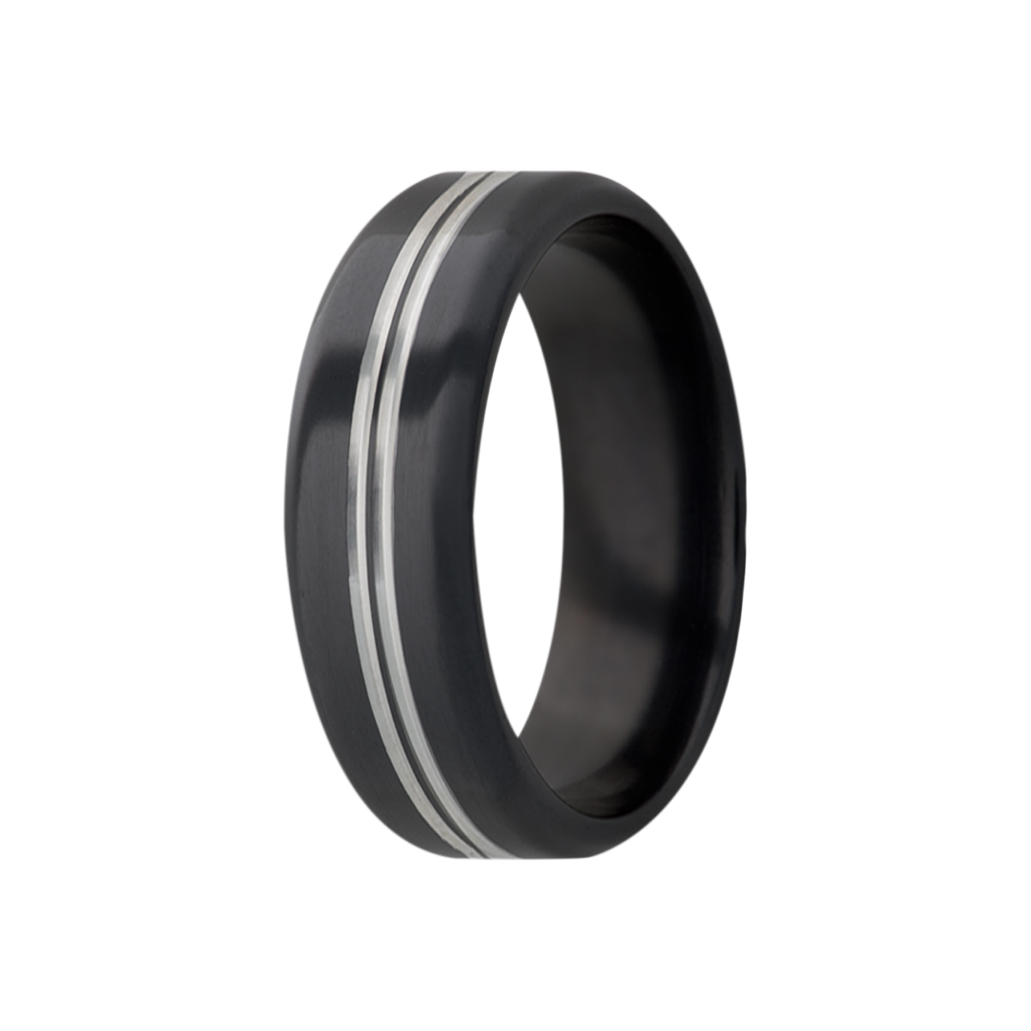 Zirconium Comfort Fit Polished Ring with Silver Grooves