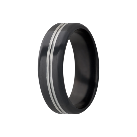 Zirconium Comfort Fit Polished Ring with Silver Grooves