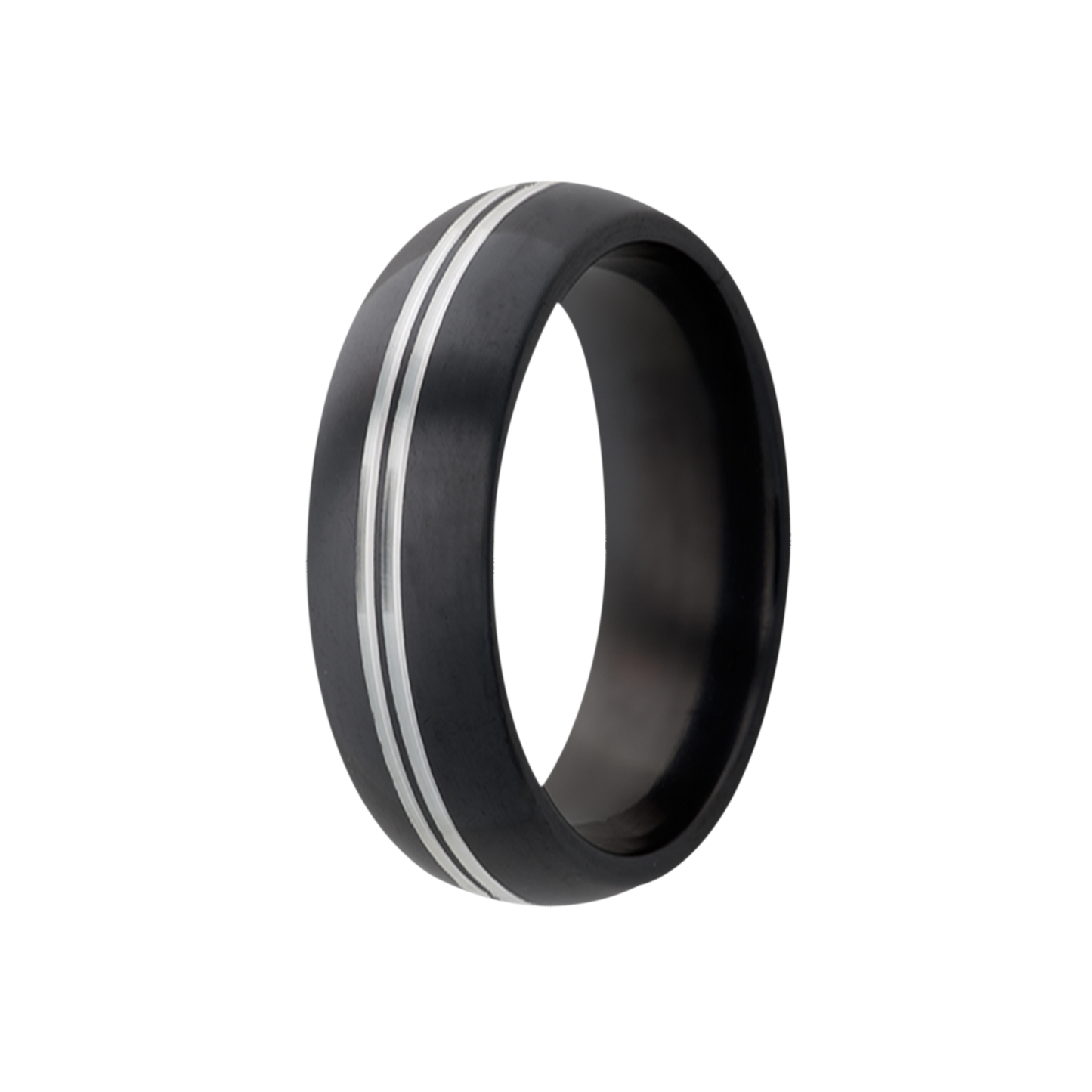 Zirconium Comfort Fit Ring with Polished Silver Grooves