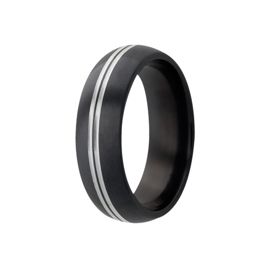 Zirconium Comfort Fit Ring with Polished Silver Grooves