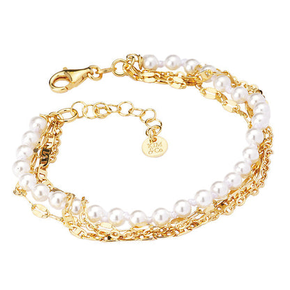 Italian Gold Plated Sterling Silver and Pearl Multi Strand Bracelet