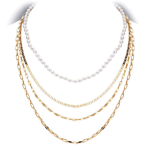 Italian Gold Plated Sterling Silver and Pearl Multi Necklace
