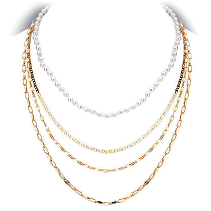 Italian Gold Plated Sterling Silver and Pearl Multi Necklace