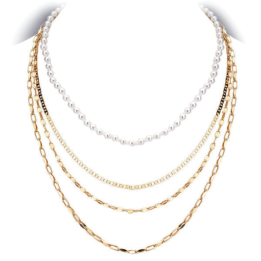 Italian Gold Plated Sterling Silver and Pearl Multi Necklace