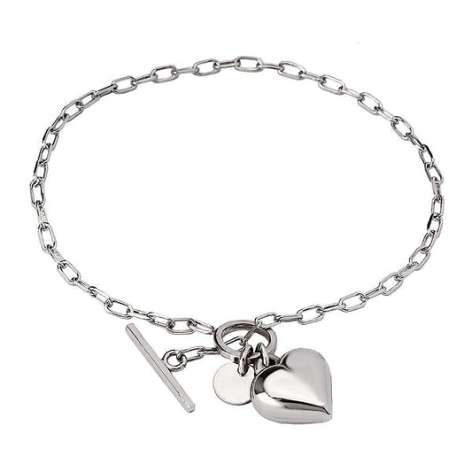 Italian Sterling Silver Rhodium Plated Heart Bracelet