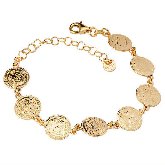 Italian Gold Plated Sterling Silver Coin Bracelet
