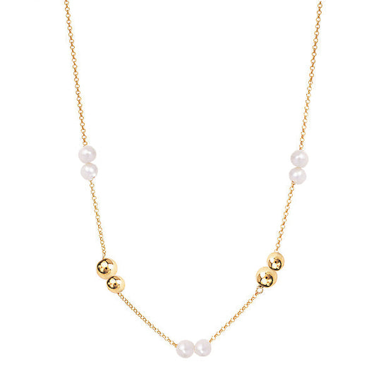 Italian Gold Plated Bead and Pearl Necklace