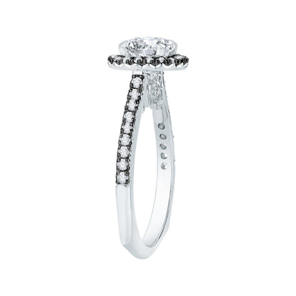 14K White Gold with Black Rhodium Tips Round Diamond Halo Engagement Ring (Semi-Mount)