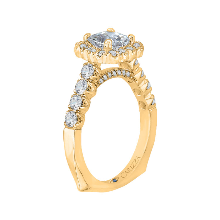 14K Yellow Gold Princess Diamond Halo Engagement Ring (Semi-Mount)