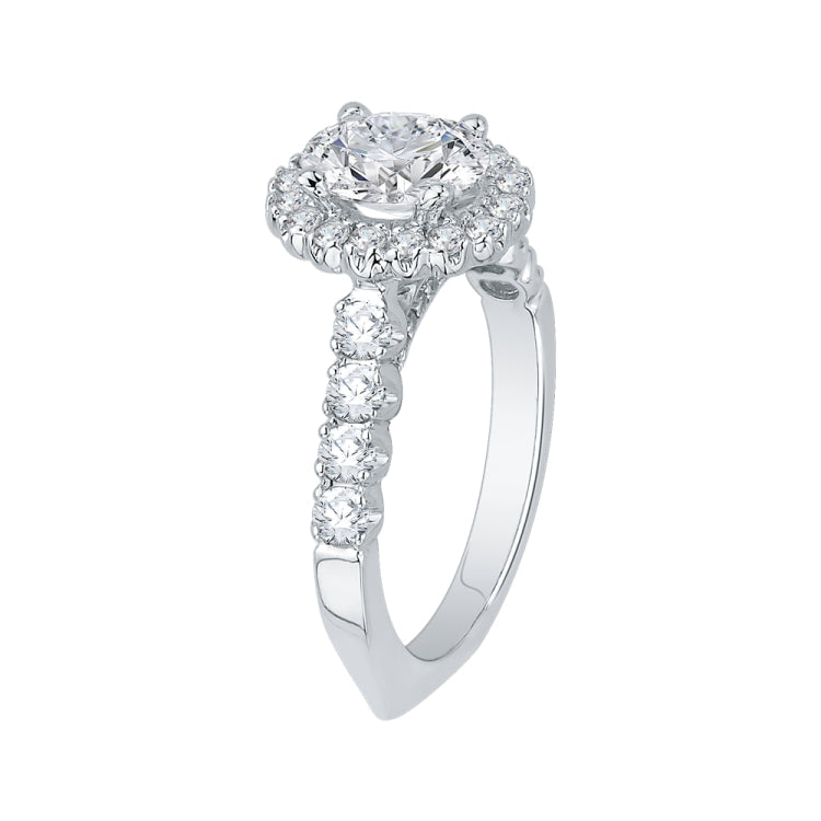 Oval Diamond Halo Engagement Ring In 14K White Gold (Semi-Mount)