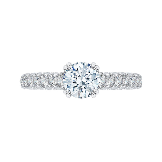 14K White Gold Euro Shank Round Diamond Cathedral Style Engagement Ring (Semi-Mount)