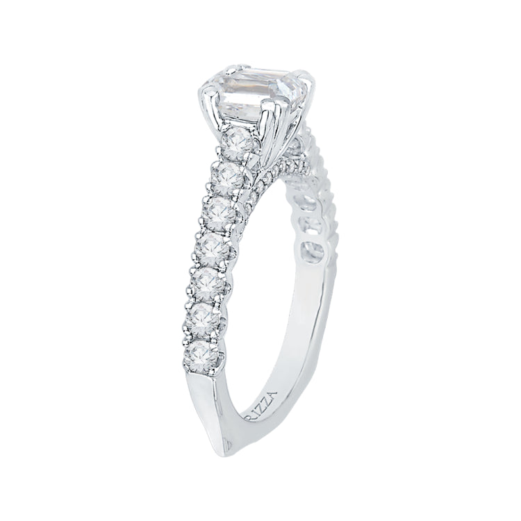 14K White Gold Emerald Cut Diamond Cathedral Style Engagement Ring with Euro Shank (Semi-Mount)