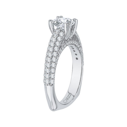 Round Diamond Euro Shank Cathedral Style Engagement Ring In 14K White Gold (Semi-Mount)