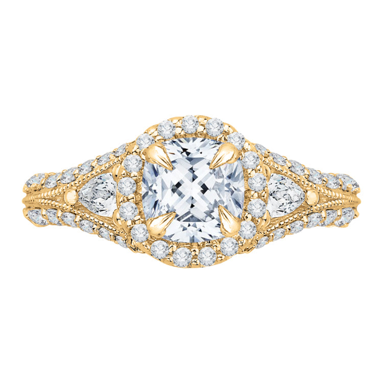 14K Yellow Gold Cushion Diamond Halo Engagement Ring with Split Shank (Semi-Mount)