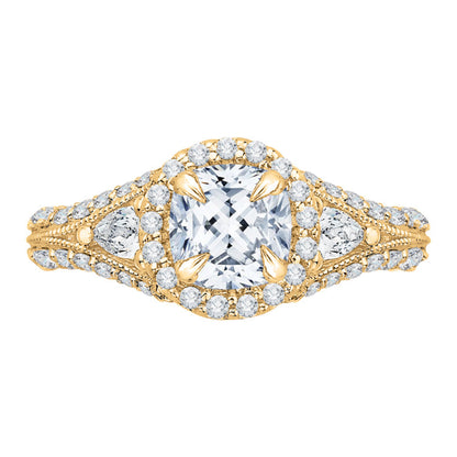 14K Yellow Gold Cushion Diamond Halo Engagement Ring with Split Shank (Semi-Mount)