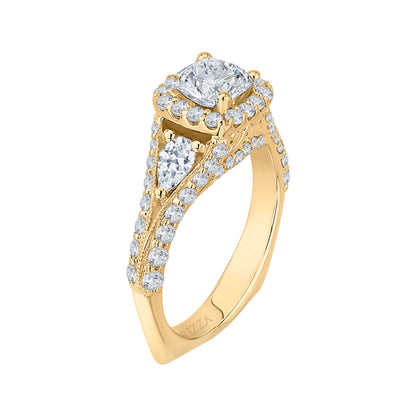 14K Yellow Gold Cushion Diamond Halo Engagement Ring with Split Shank (Semi-Mount)