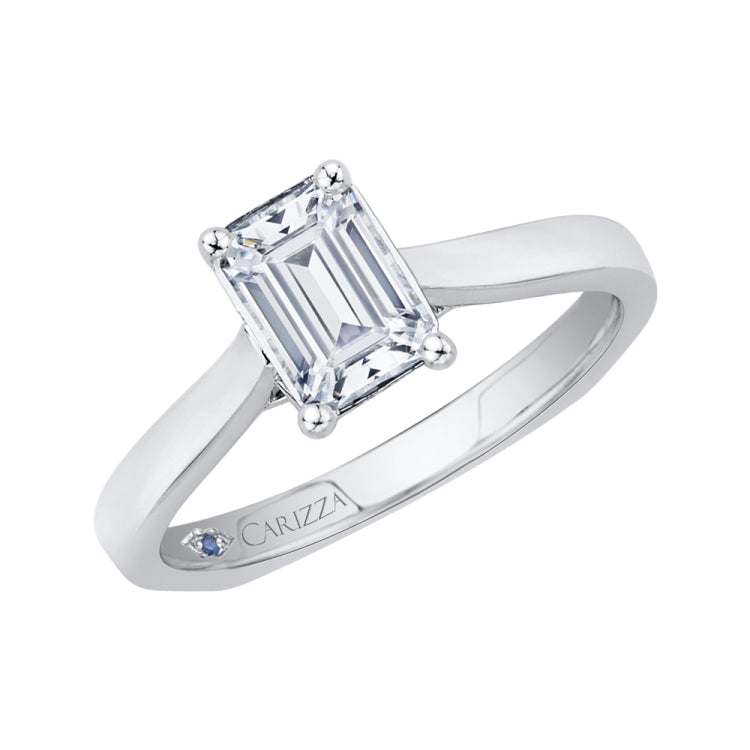 14K White Gold Emerald Cut Diamond Solitaire Engagement Ring (Semi-Mount)