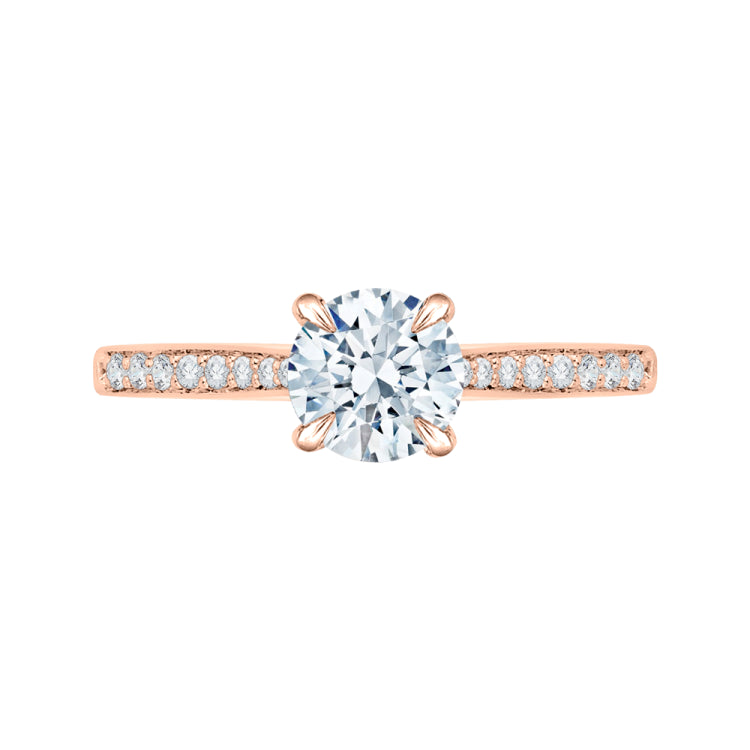 14K Rose Gold Round Cut Diamond Solitaire with Accents Engagement Ring (Semi-Mount)