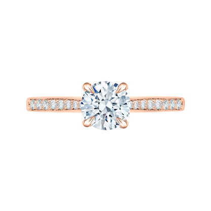 14K Rose Gold Round Cut Diamond Solitaire with Accents Engagement Ring (Semi-Mount)