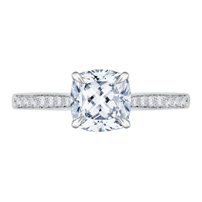 14K White Gold Cushion Cut Diamond Solitaire with Accents Engagement Ring (Semi-Mount)