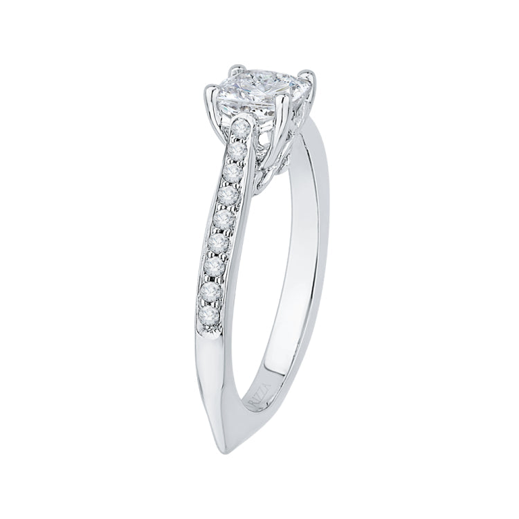 14K White Gold Cushion Cut Diamond Solitaire with Accents Engagement Ring (Semi-Mount)