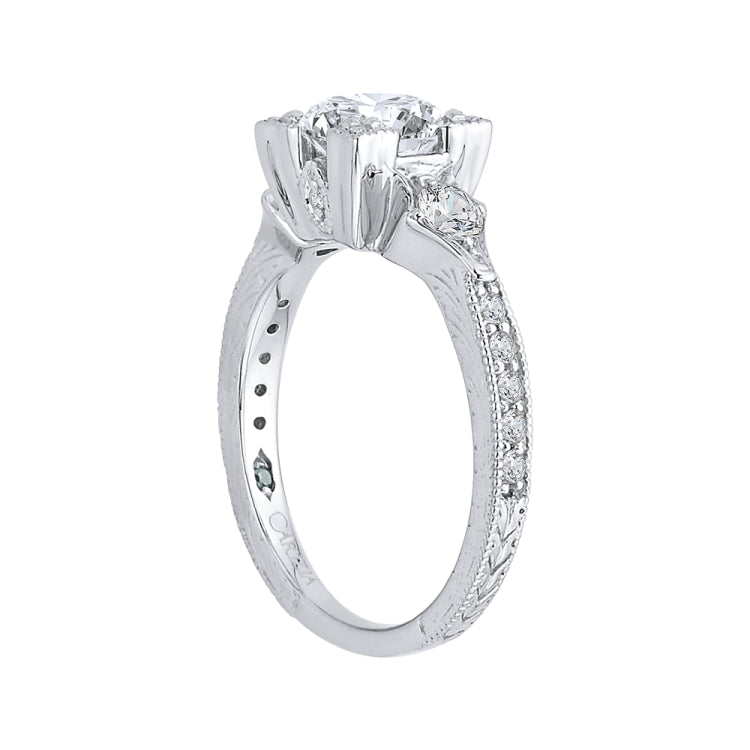 Round Diamond Vintage Engagement Ring In 14K White Gold (Semi-Mount)