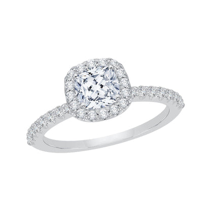 Cushion Diamond Halo Engagement Ring In 14K White Gold