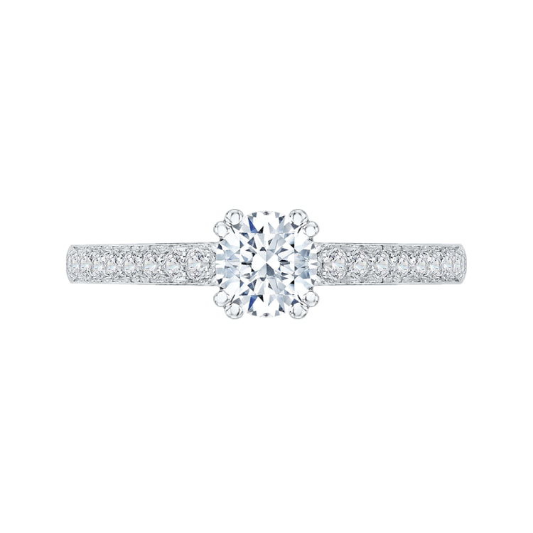 14K White Gold Round Cut Diamond Cathedral Style Engagement Ring