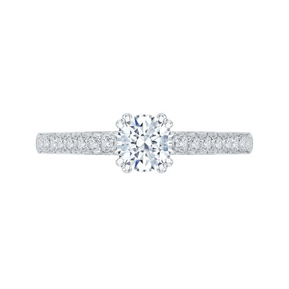 14K White Gold Round Cut Diamond Cathedral Style Engagement Ring