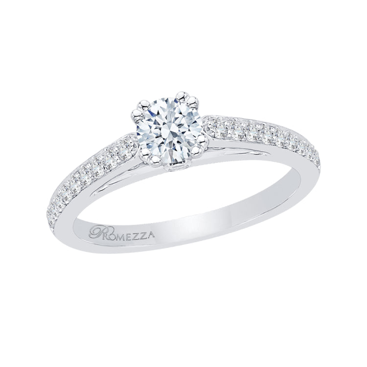 14K White Gold Round Cut Diamond Cathedral Style Engagement Ring