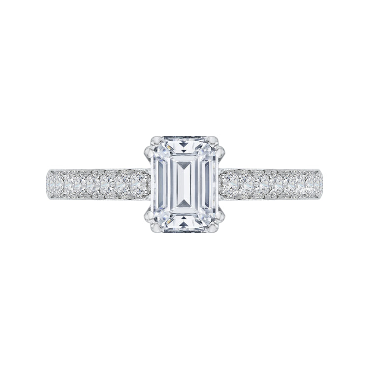 14K White Gold Emerald Cut Diamond Cathedral Style Engagement Ring