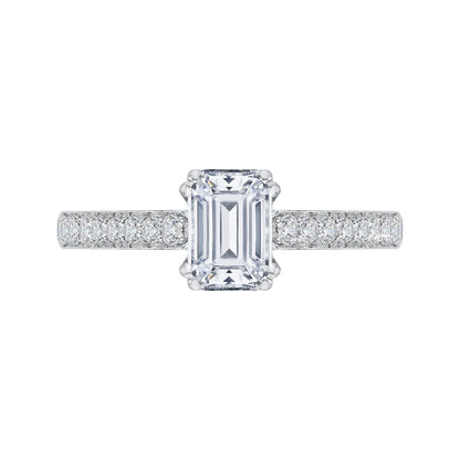 14K White Gold Emerald Cut Diamond Cathedral Style Engagement Ring