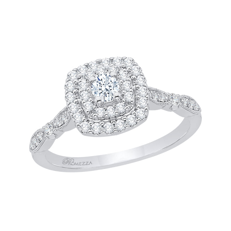 14K White Gold Round Diamond Double Halo Engagement Ring