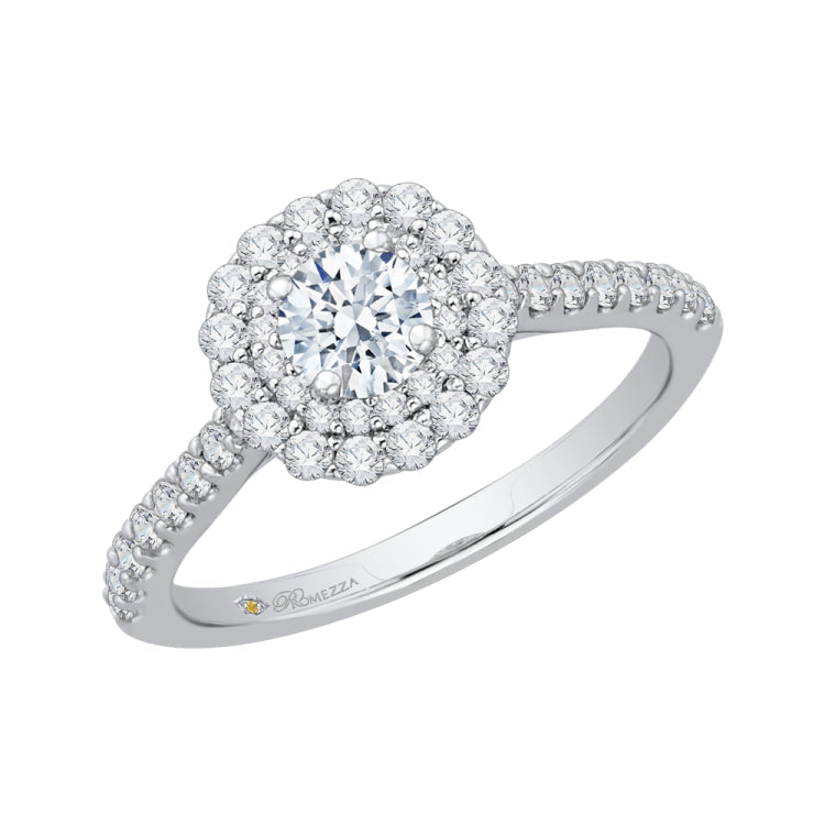 14K White Gold Round Cut Diamond Double Halo Engagement Ring