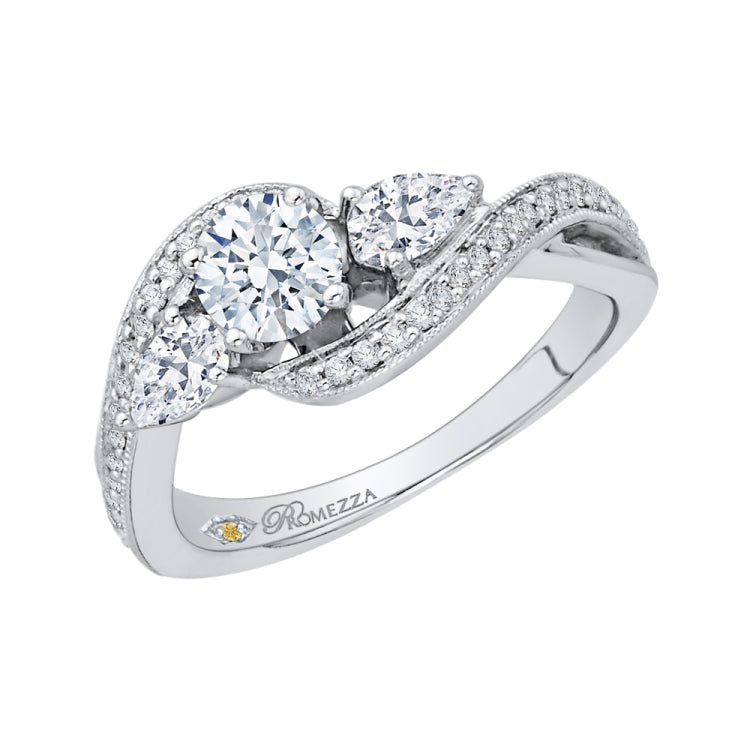 14K White Gold Round Diamond Three-Stone Engagement Ring