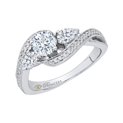 14K White Gold Round Diamond Three-Stone Engagement Ring