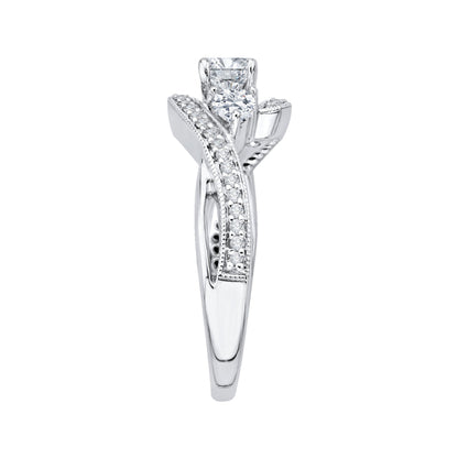 14K White Gold Round Diamond Three-Stone Engagement Ring